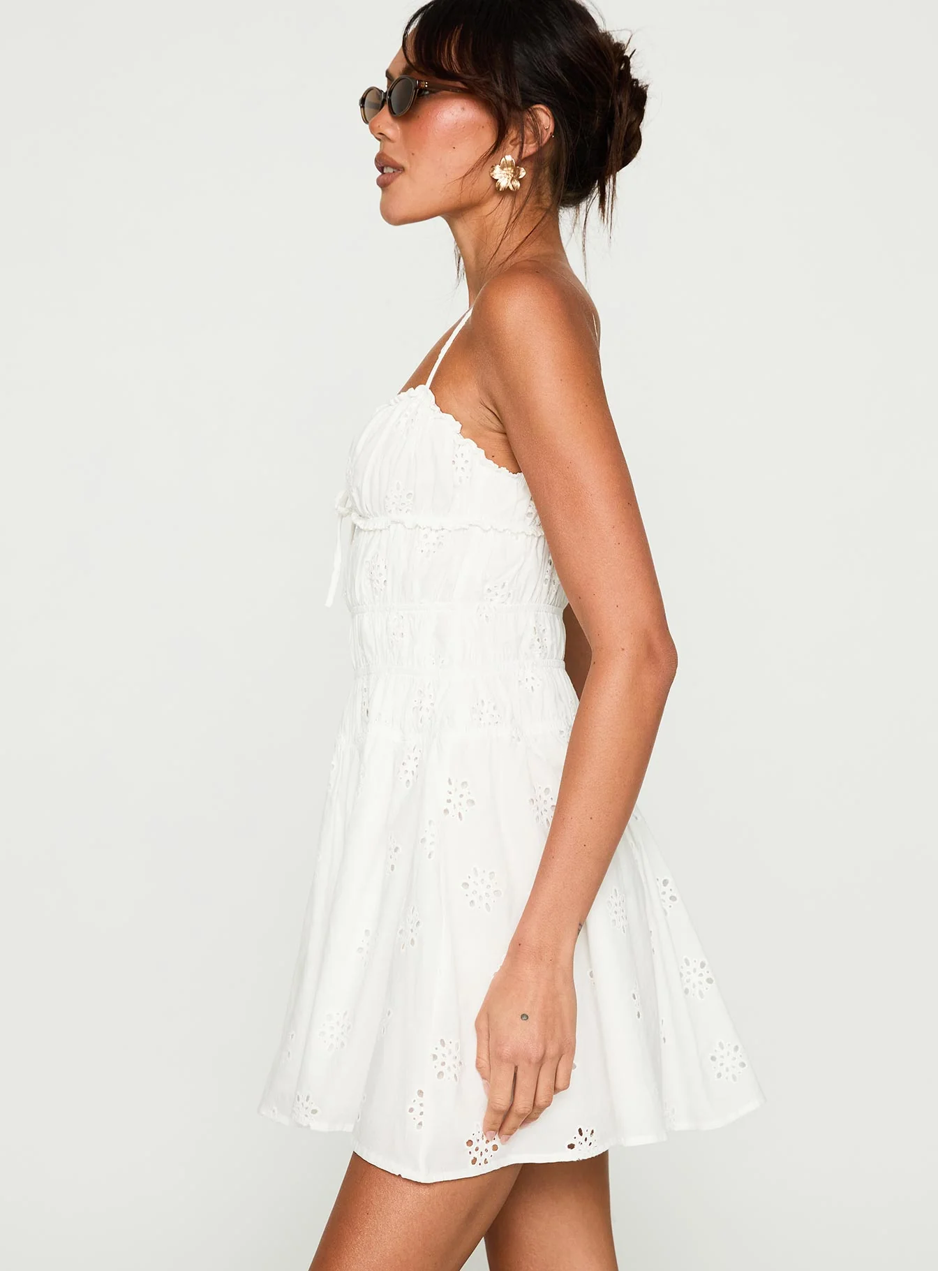 Wish Me Luck Shirred Mini Dress White - Image 4