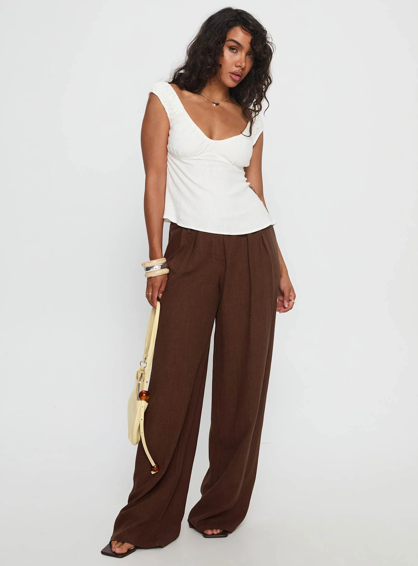 With Pleasure Puff Sleeve Linen Blouse Top White - Image 3