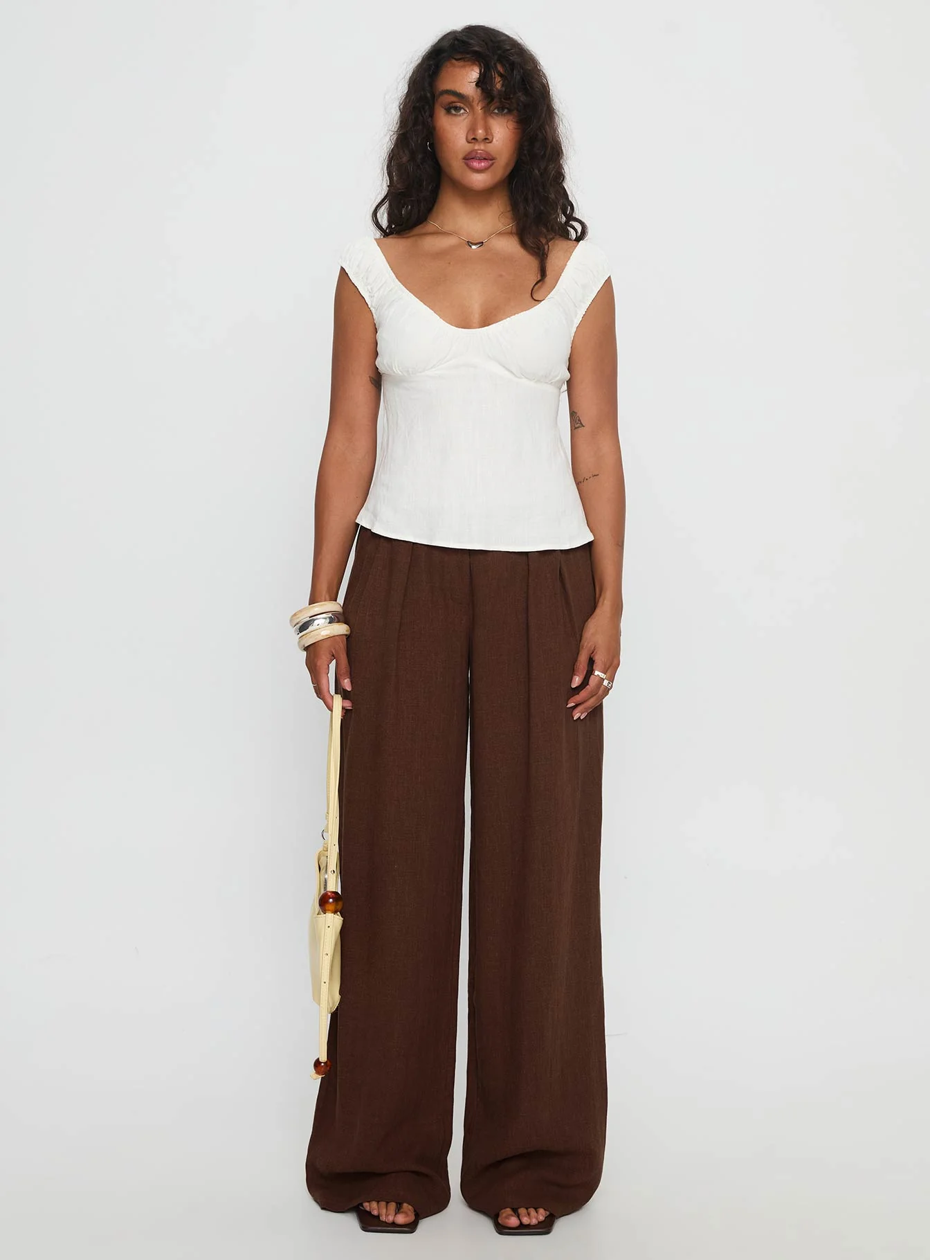 With Pleasure Puff Sleeve Linen Blouse Top White - Image 7