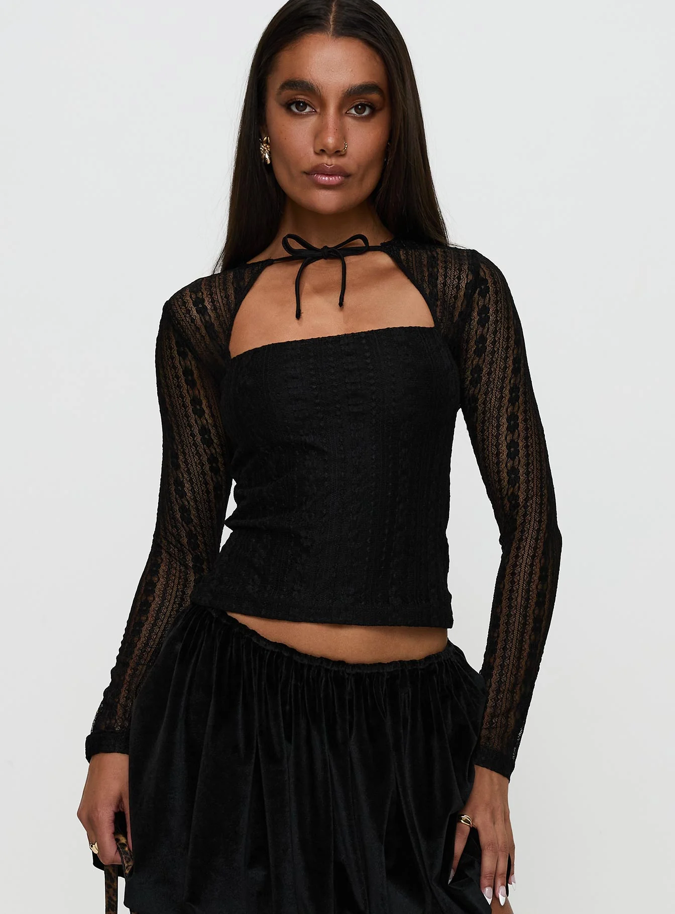 Worth My Time Tie Neck Cut Out Top Black - Image 2