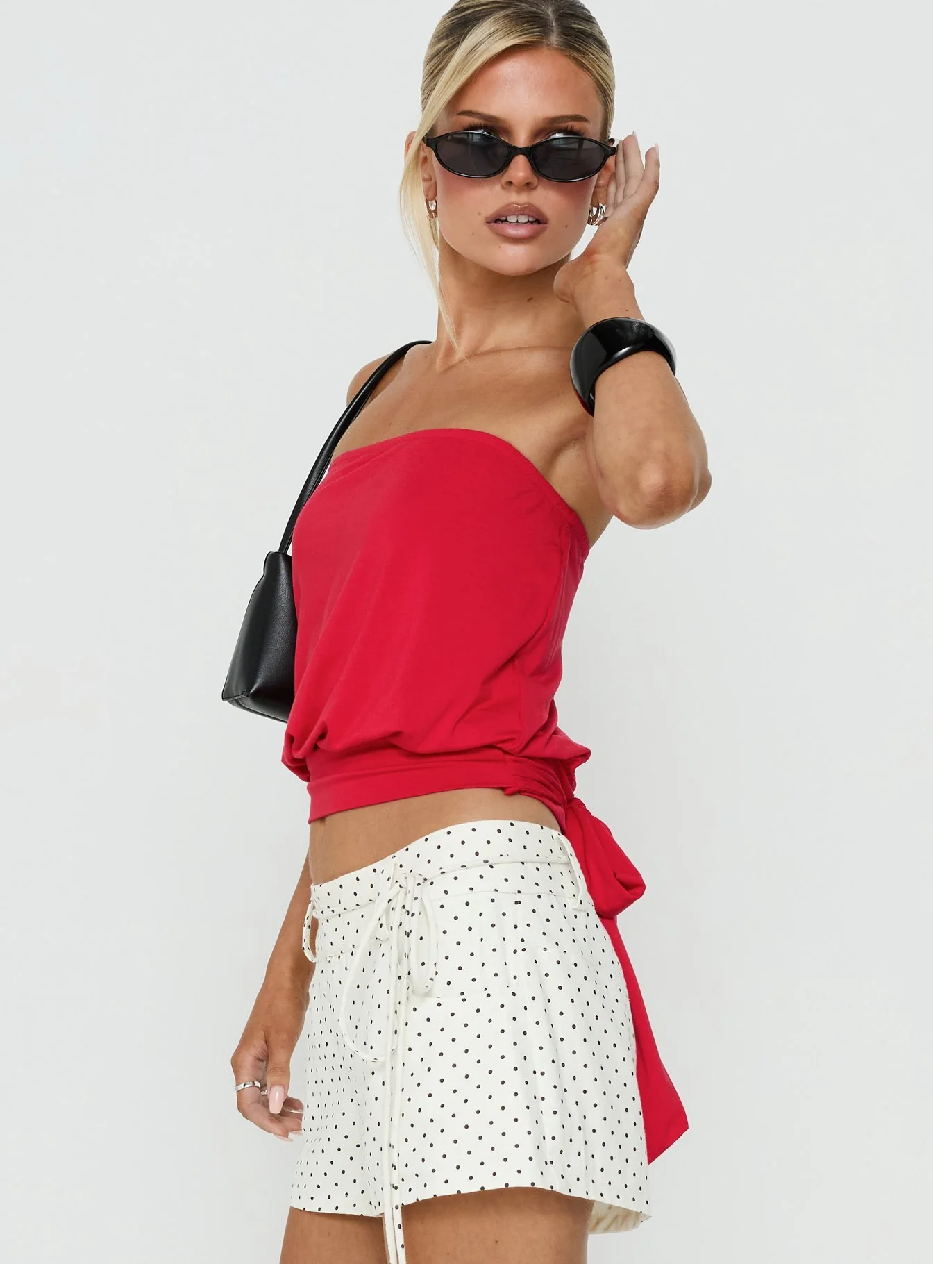 Wryn Strapless Blouson Tie Detail Top Red - Image 4