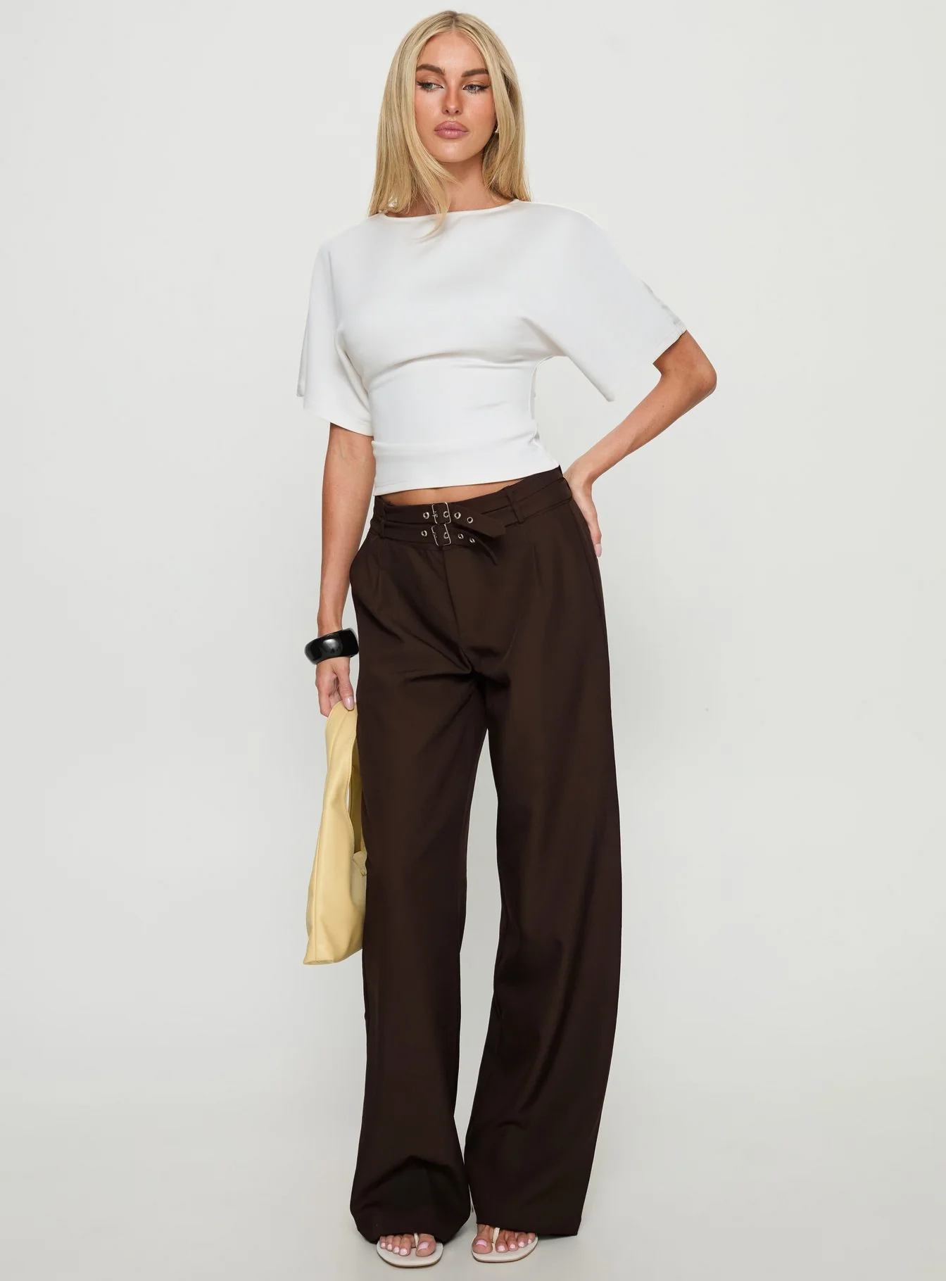 Wylma Belt Detail Tailored Pants Chocolate - Image 3