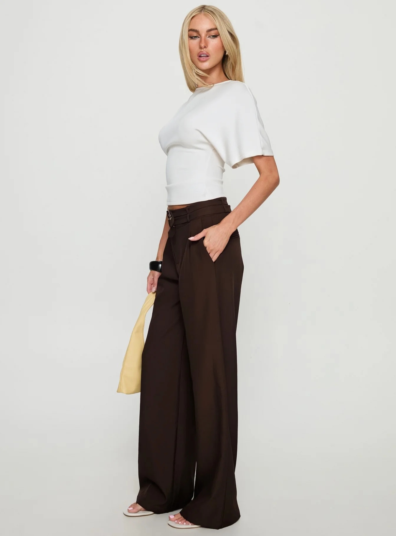 Wylma Belt Detail Tailored Pants Chocolate - Image 4