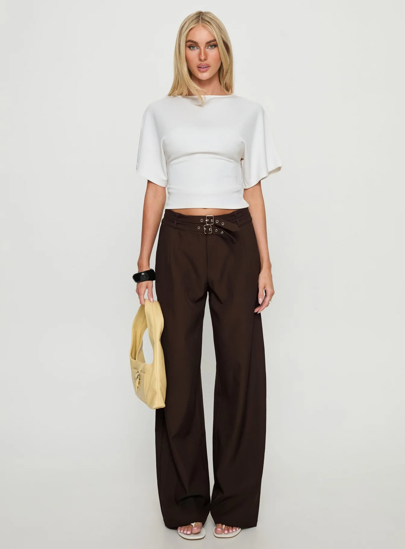 Wylma Belt Detail Tailored Pants Chocolate - Image 7