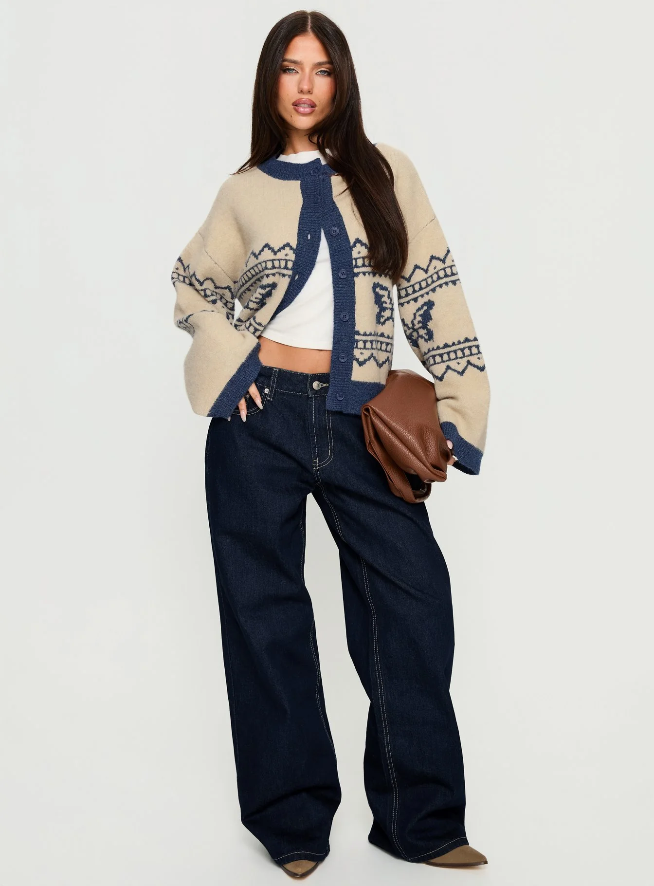 Wynoni Alpine Knit Cardigan Beige / Navy - Image 2