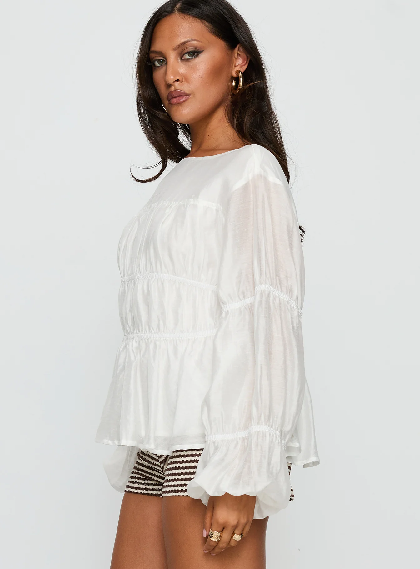 Xamira Ruched Long Sleeve Top White - Image 4