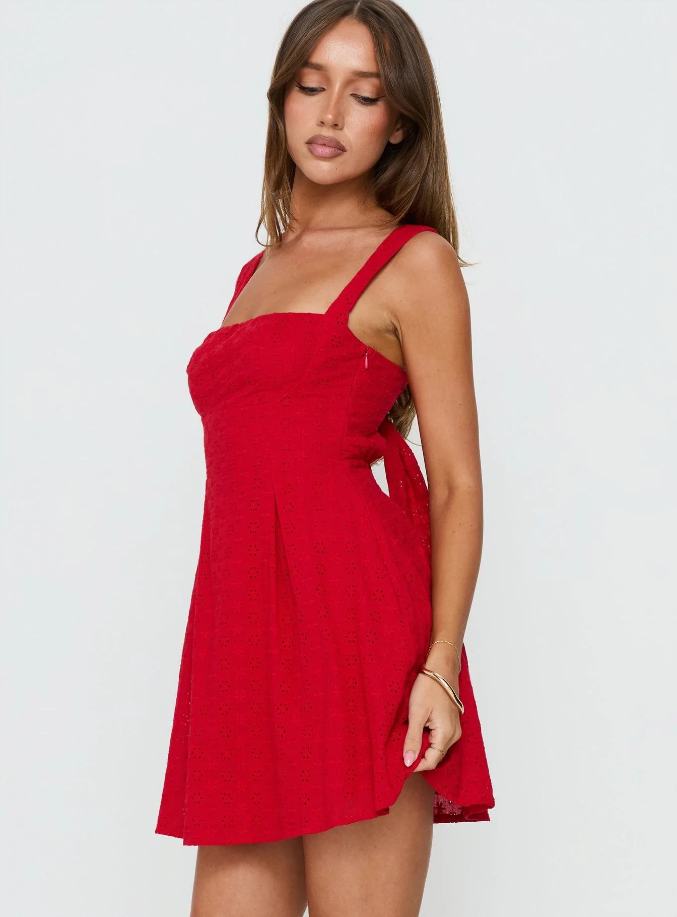 Xanthus Embroidered Mini Dress Red - Image 3