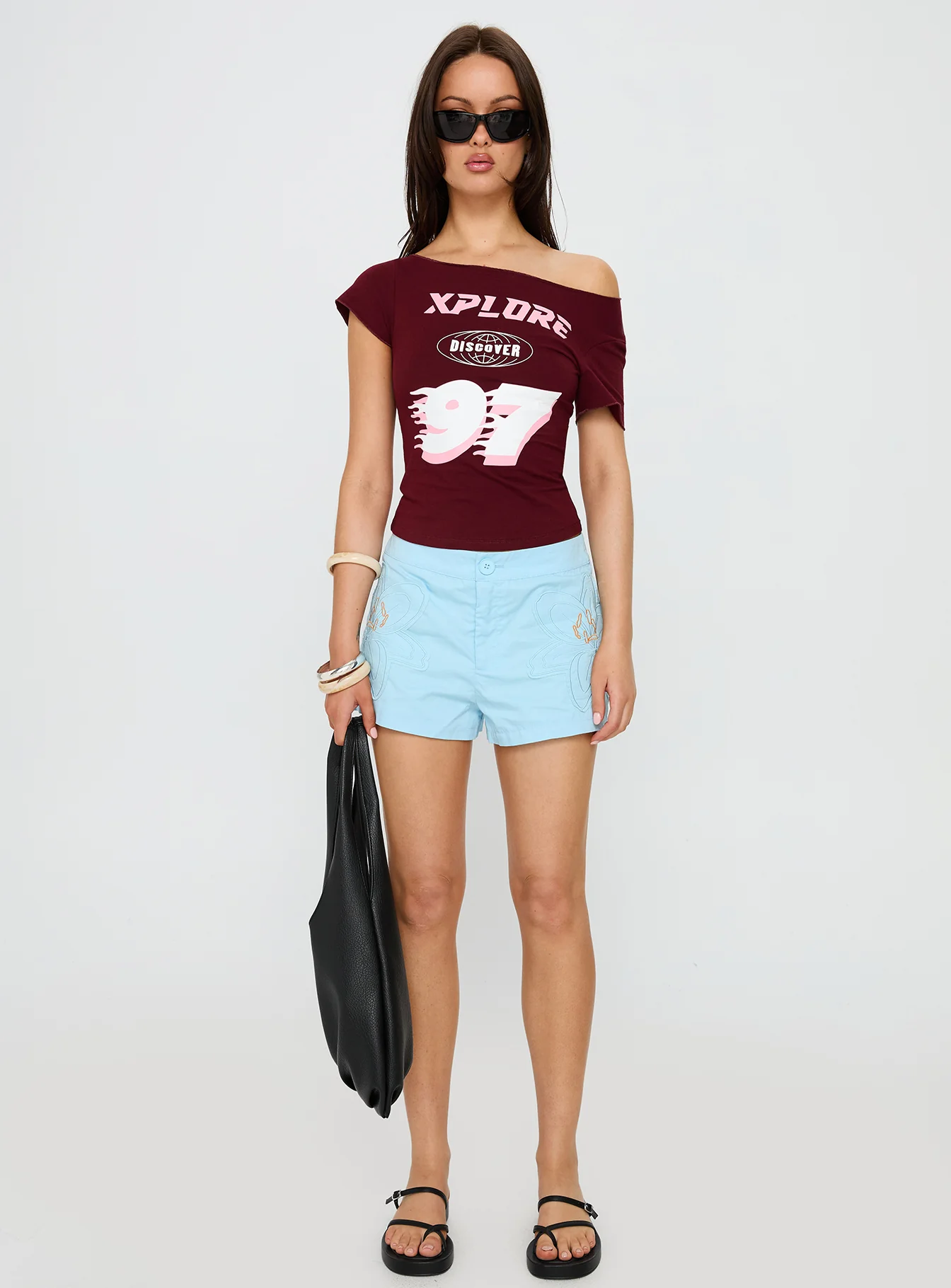 Xplore 97 Off Shoulder Graphic Top Burgundy - Image 7