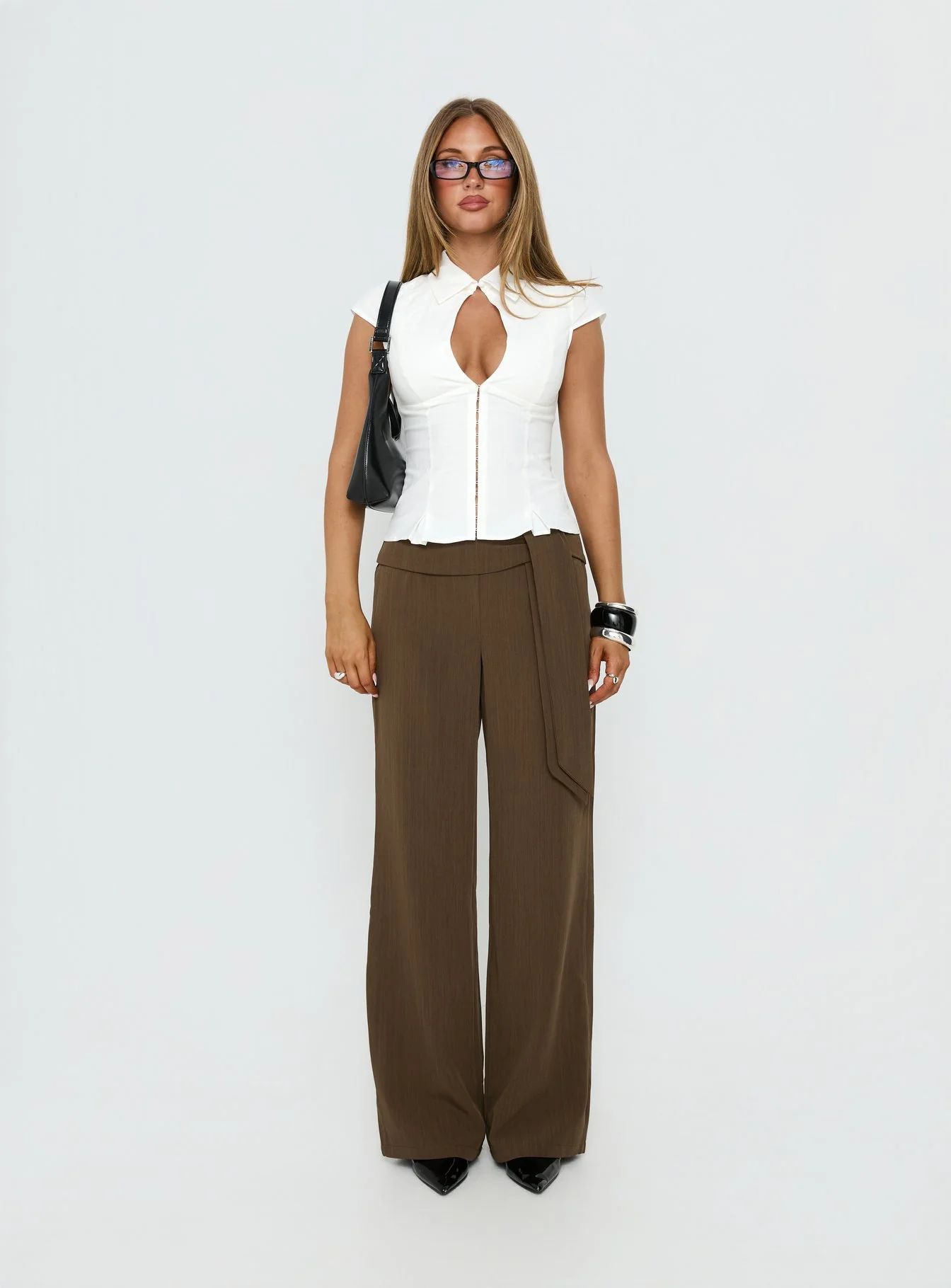 Yalanda Cut Out Collared Top White - Image 7