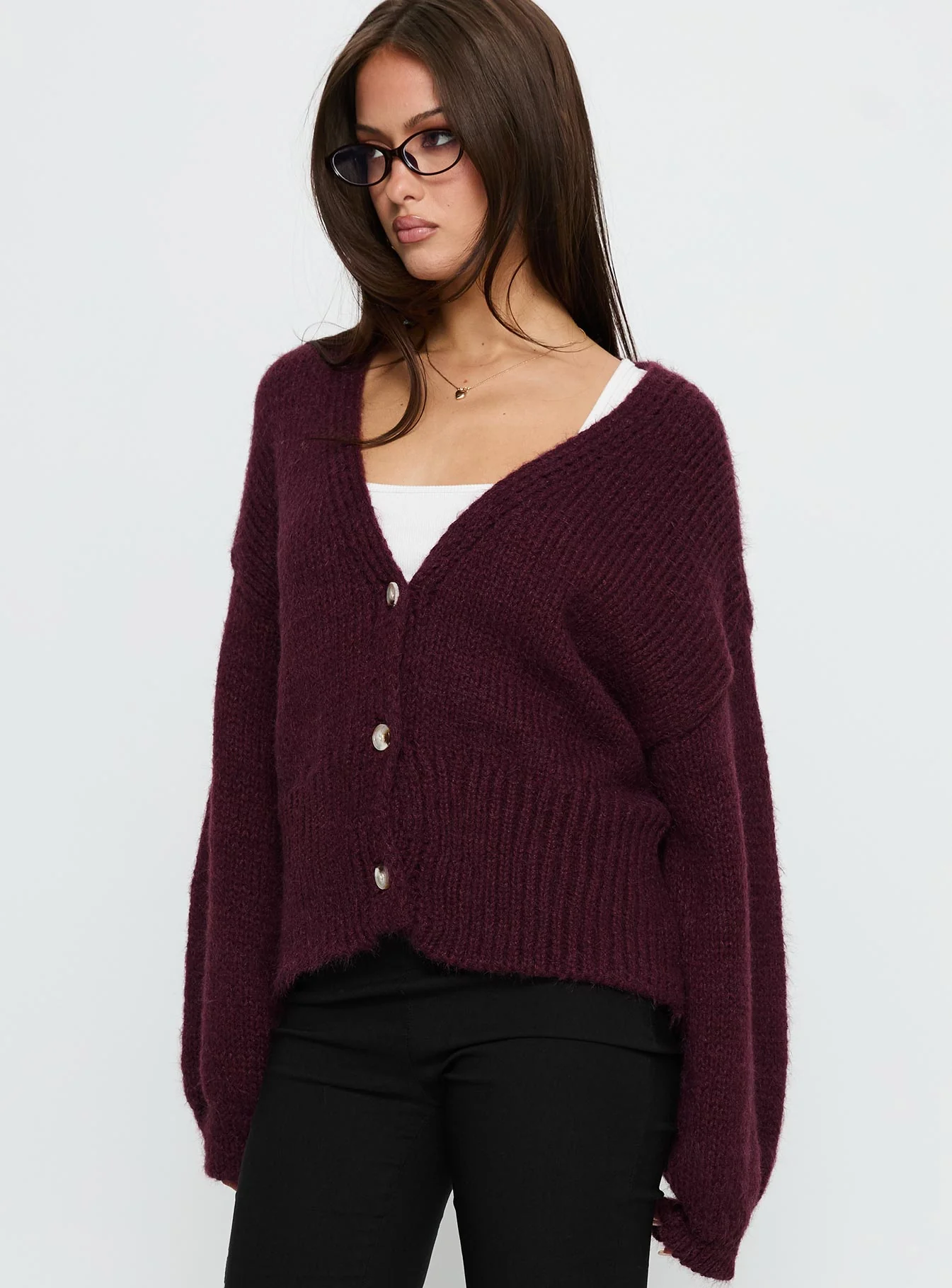 Yasmyn Knit Cardigan Burgundy - Image 3