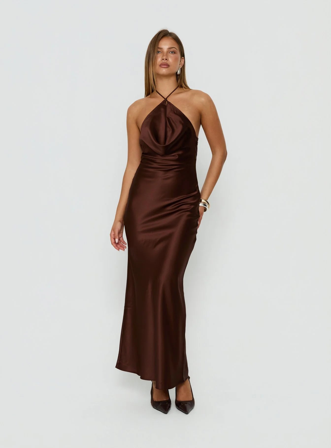 Yazmeina Halter Keyhole Maxi Dress Brown - Image 2