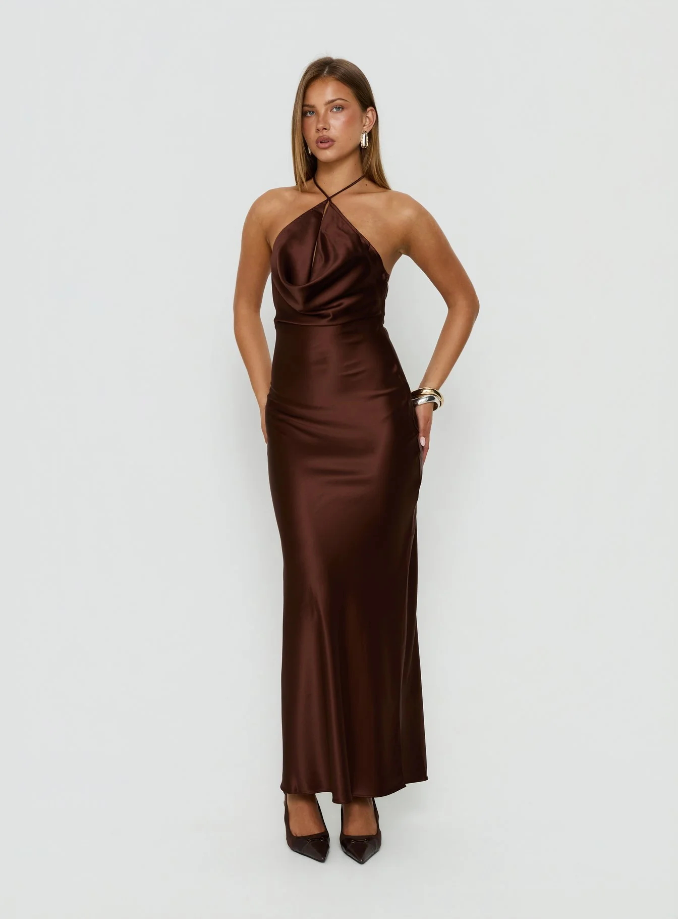 Yazmeina Halter Keyhole Maxi Dress Brown - Image 3