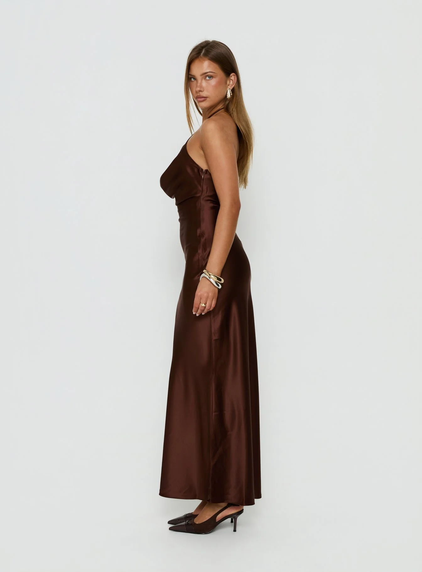 Yazmeina Halter Keyhole Maxi Dress Brown - Image 4