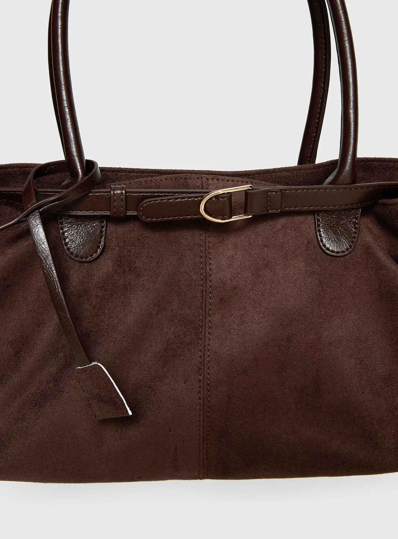 Yearning Faux Suede Buckle Detail Shoulder Bag Choc - Image 5