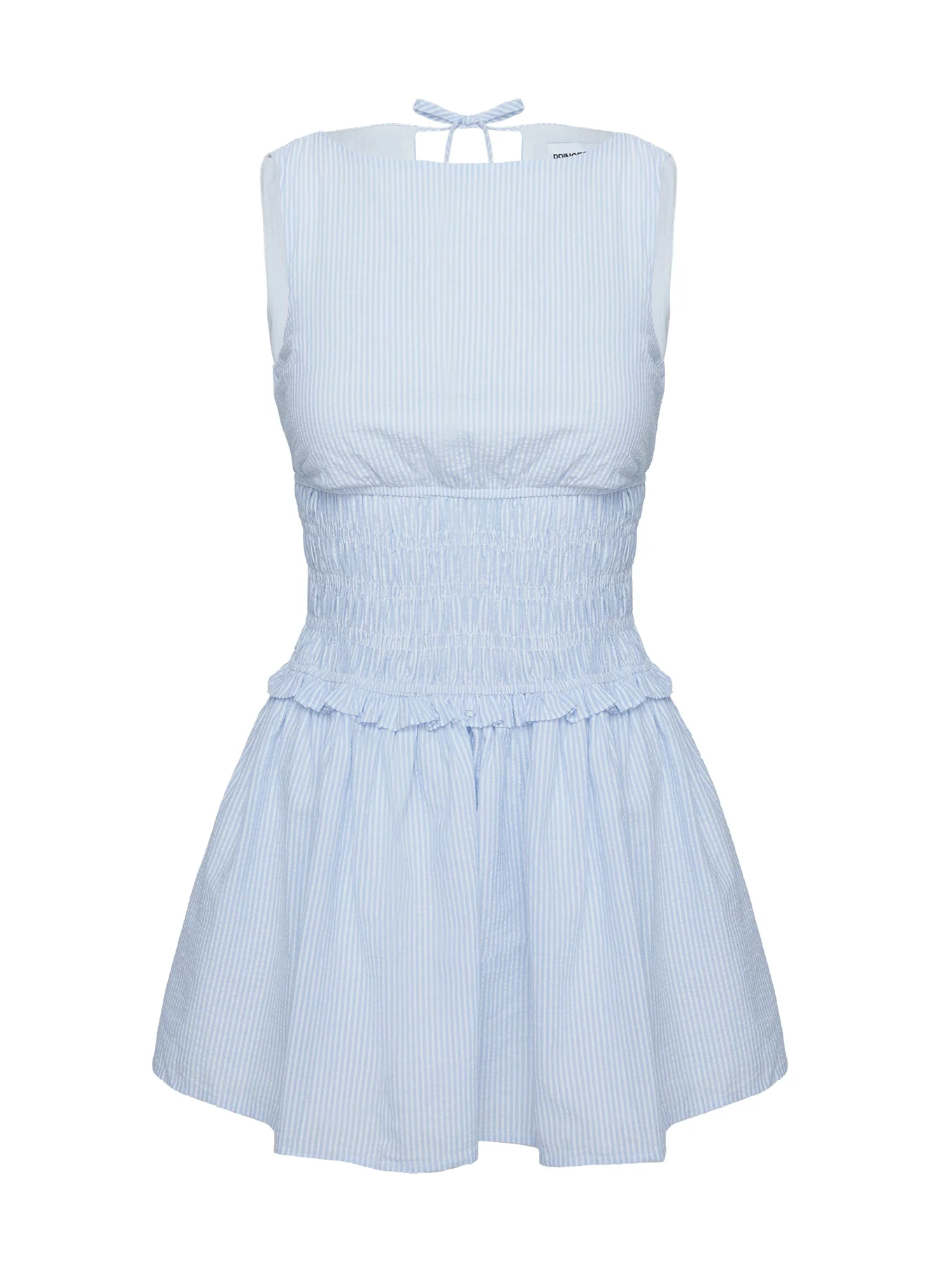 Yennifer Shirred Mini Dress Blue / White Tall - Image 5