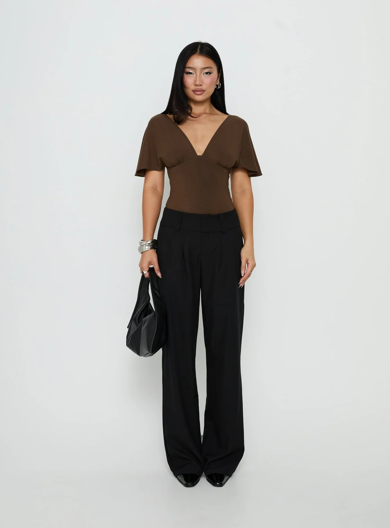 Yevenna Batwing Plunge Bodysuit Chocolate - Image 6