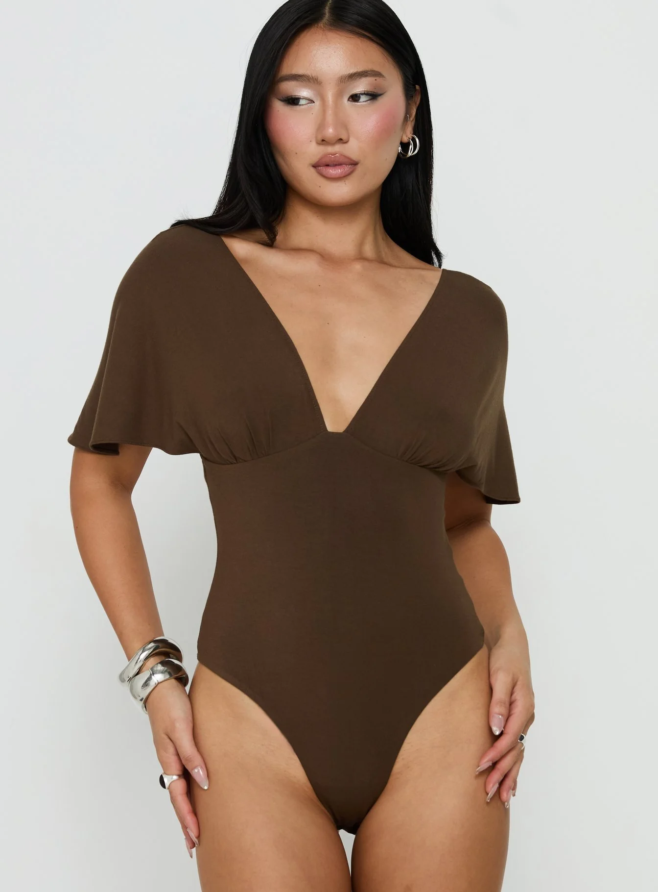 Yevenna Batwing Plunge Bodysuit Chocolate - Image 7