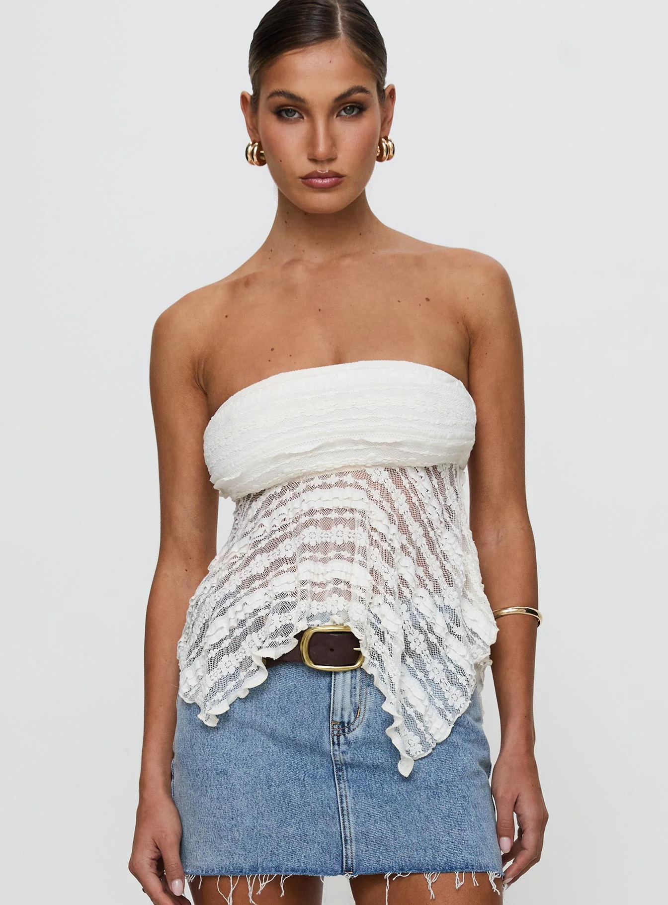 You Were Right Strapless Textured Top Cream - Image 2