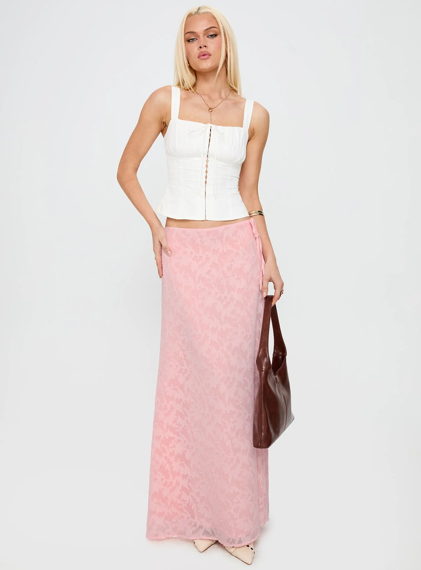 Youthful Spirit Lace Maxi Skirt Pink - Image 2