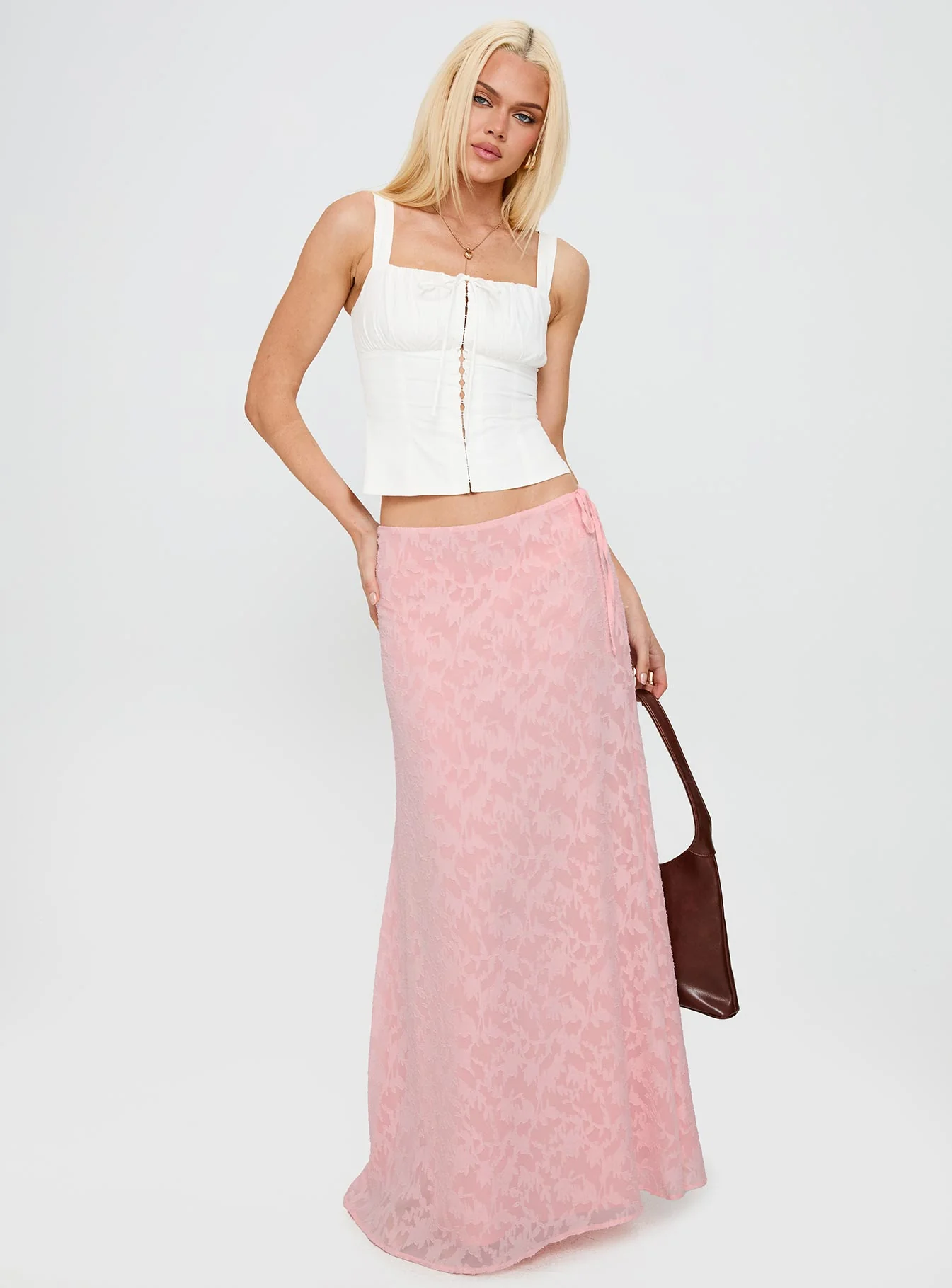 Youthful Spirit Lace Maxi Skirt Pink - Image 3