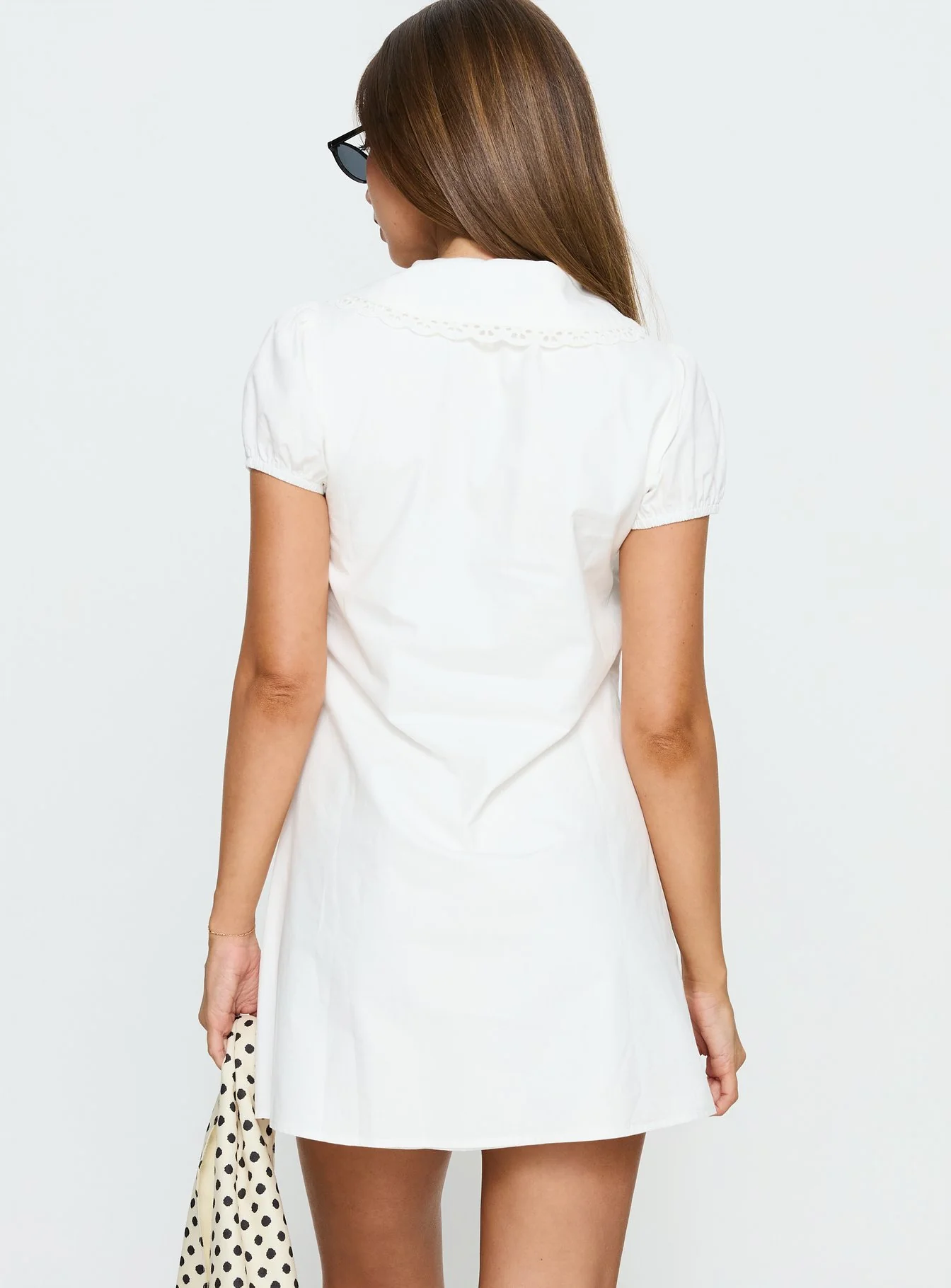 You've Got Mail Lace Trim Keyhole Mini Dress White - Image 5