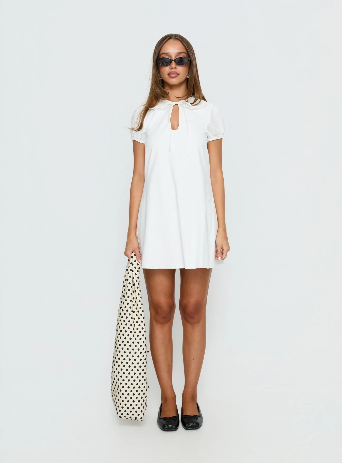 You've Got Mail Lace Trim Keyhole Mini Dress White - Image 8