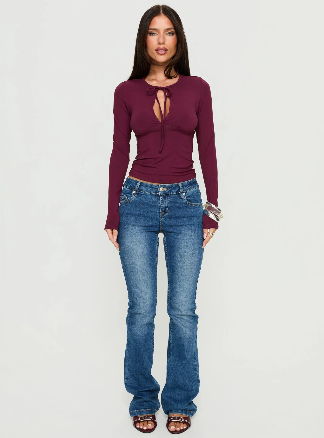 Yubin Keyhole Long Sleeve Jersey Top Deep Purple - Image 6