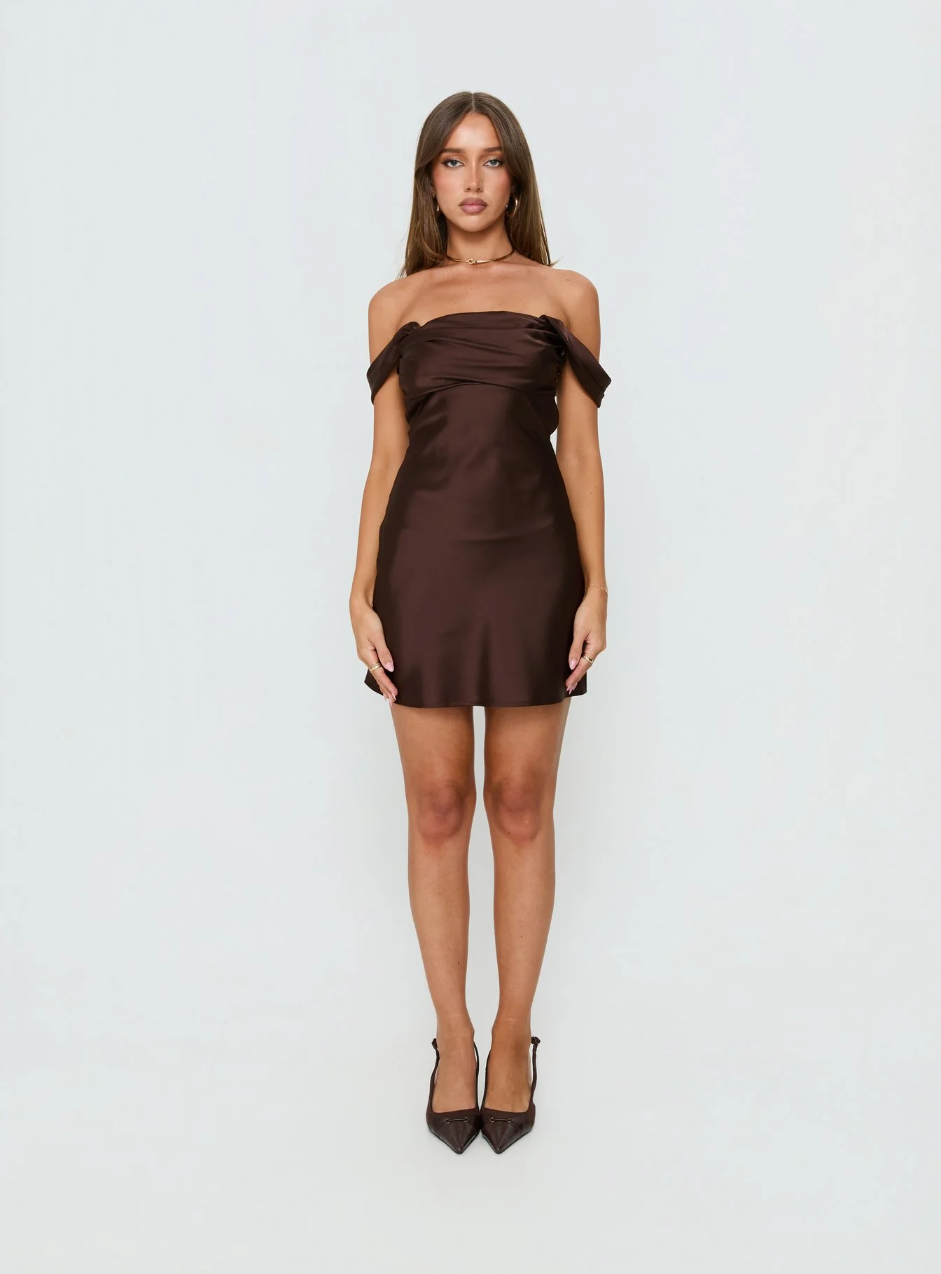 Zabbarra Off The Shoulder Mini Dress Chocolate - Image 8