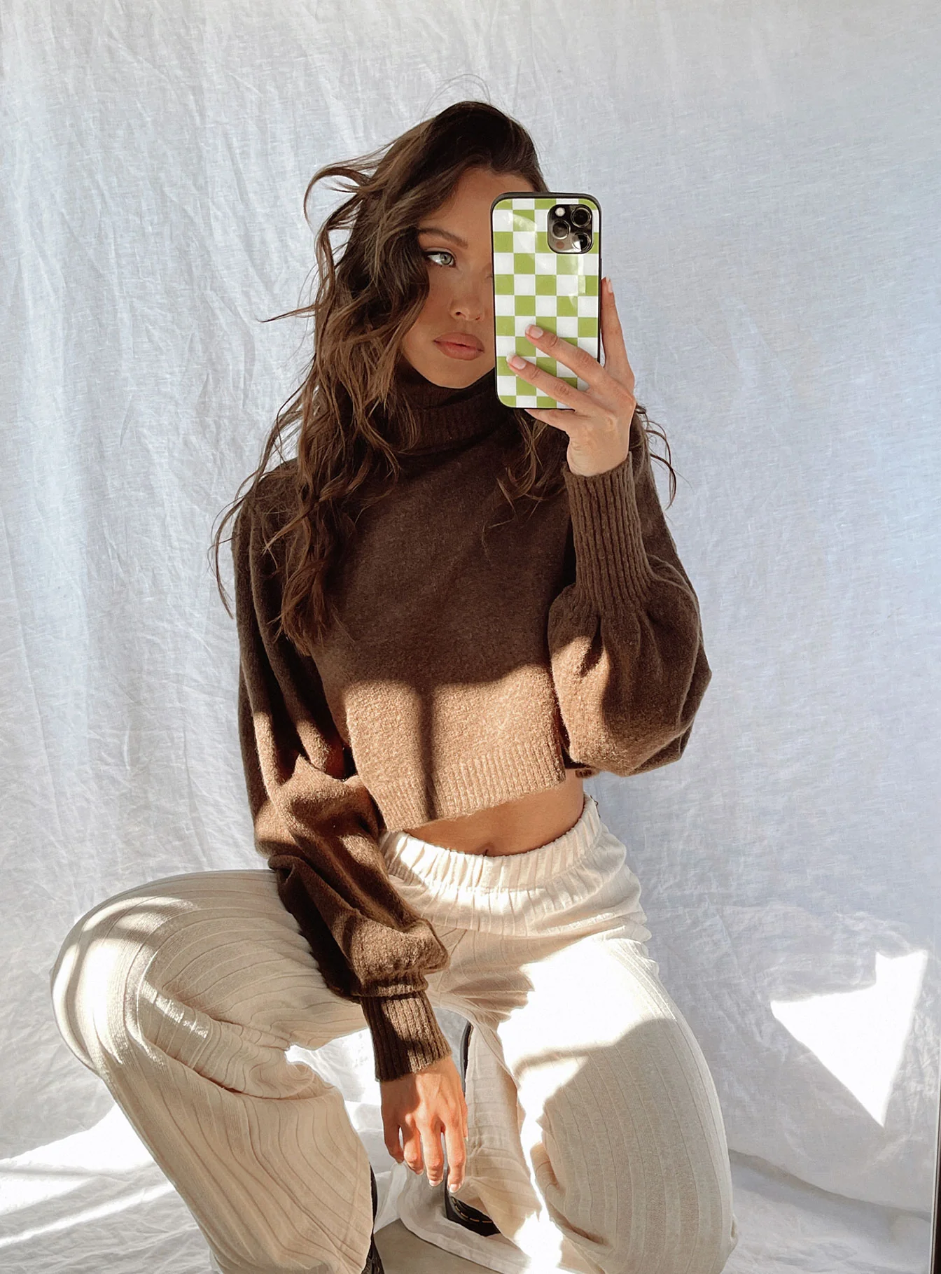Zahara Cropped Turtleneck Sweater Brown - Image 2