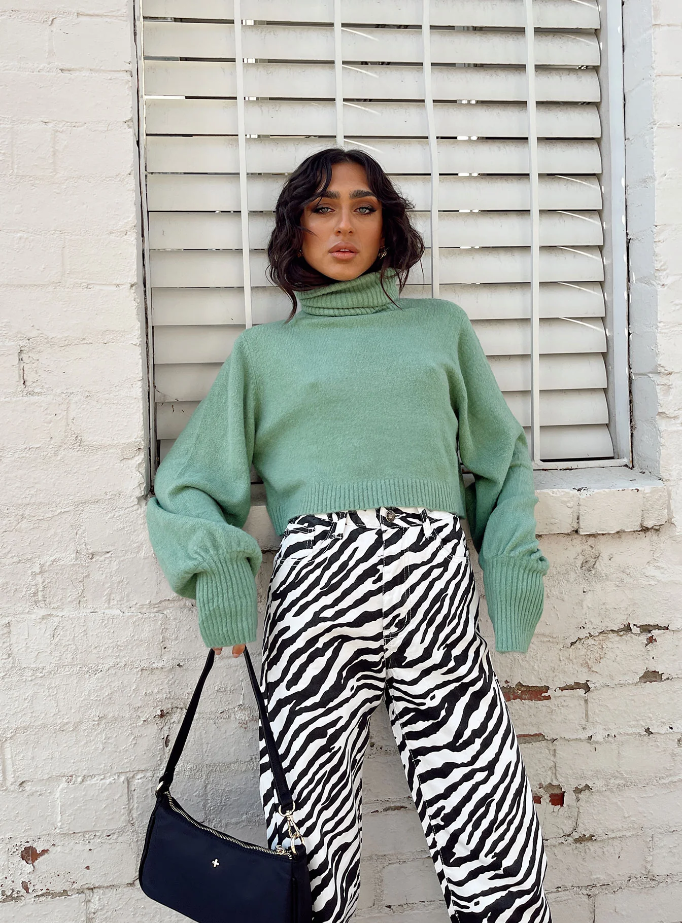 Zahara Cropped Turtleneck Sweater Green - Image 8