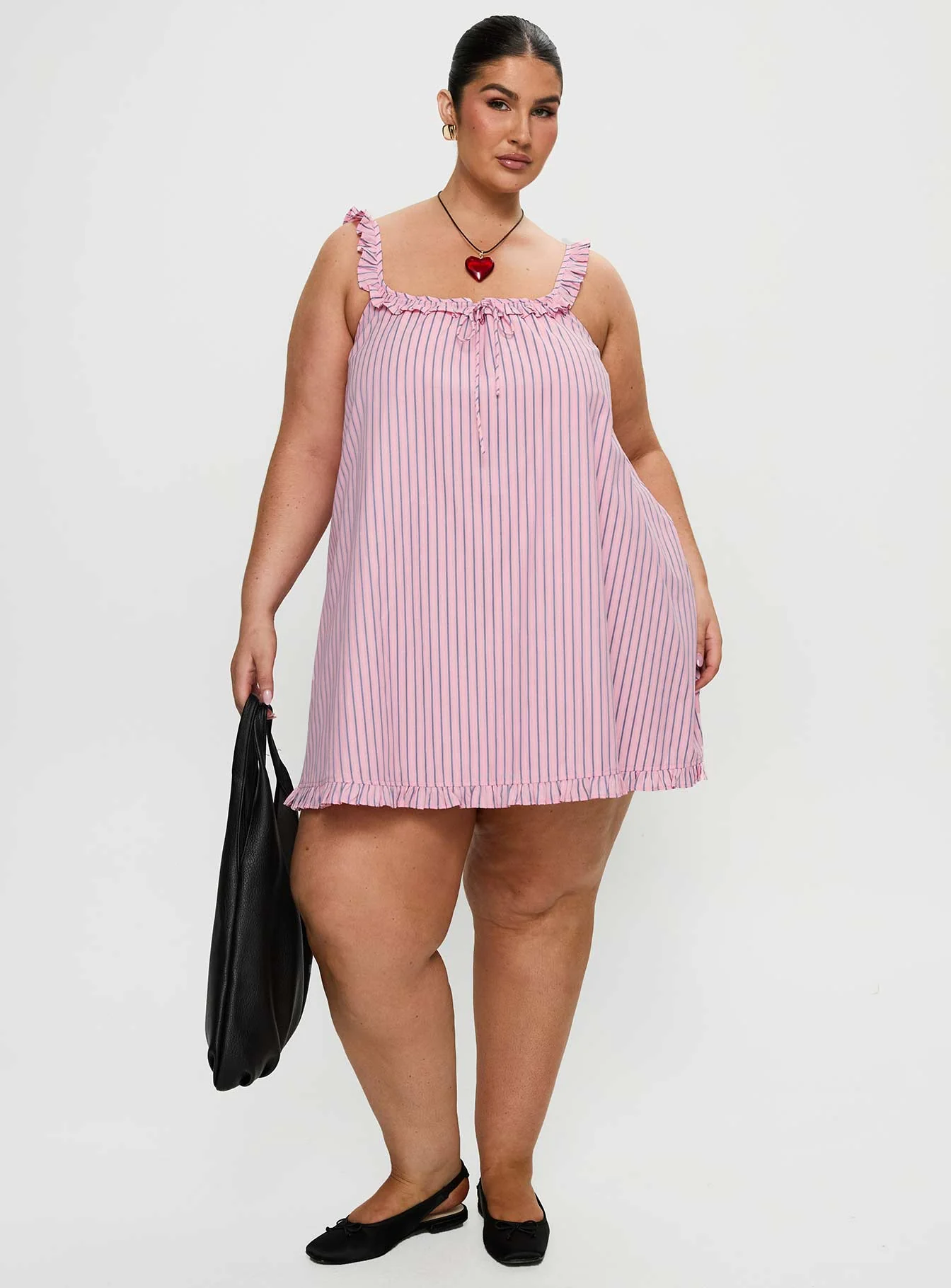 Zalina Babydoll Mini Dress Pink Stripe Curve - Image 3