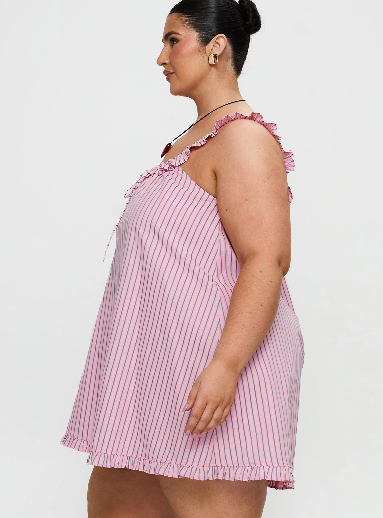 Zalina Babydoll Mini Dress Pink Stripe Curve - Image 4