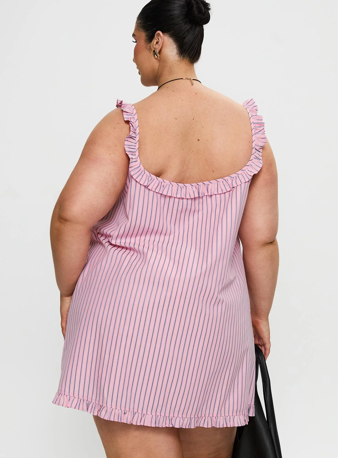 Zalina Babydoll Mini Dress Pink Stripe Curve - Image 5