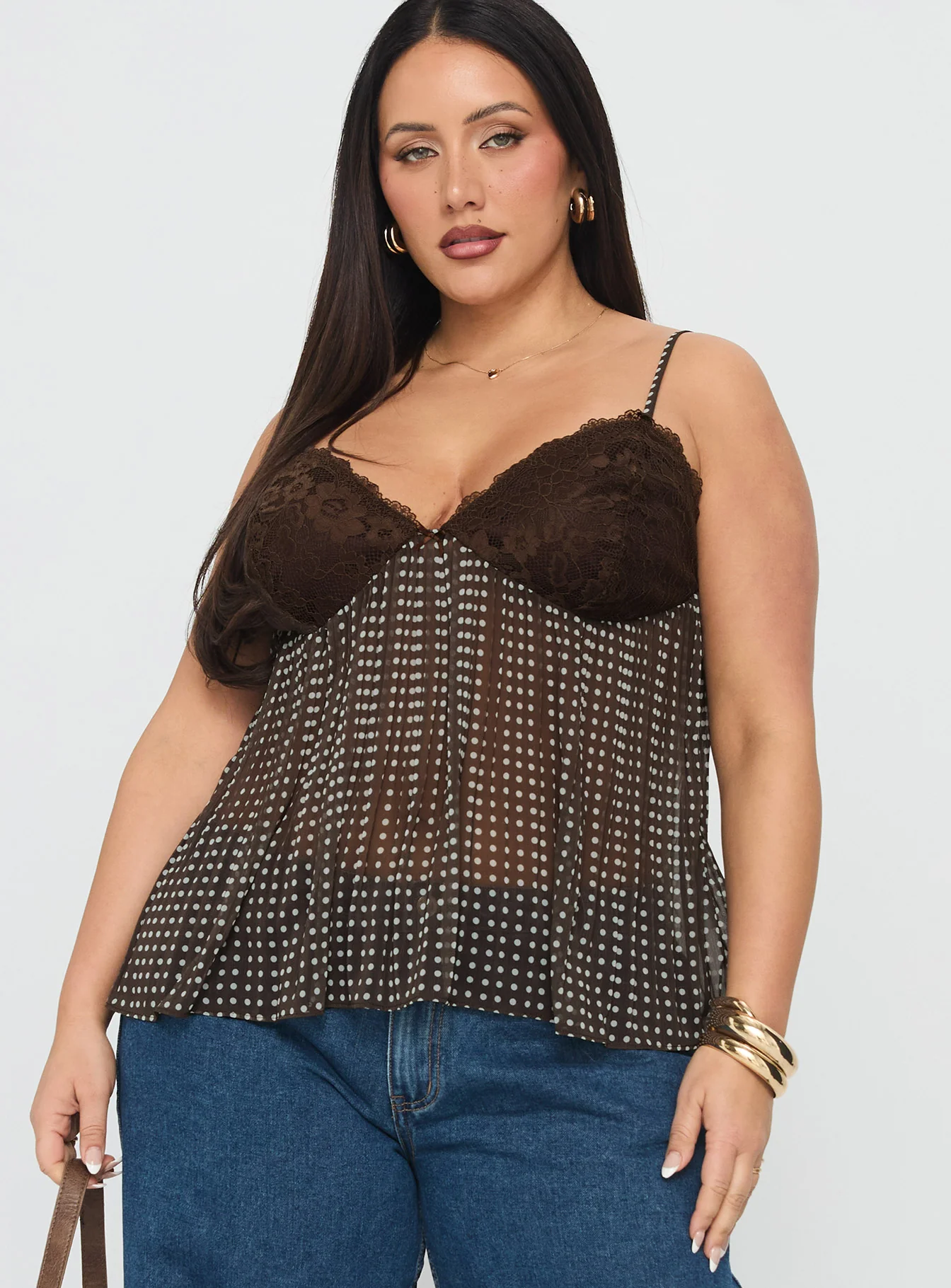 Zami Pleat Top Brown Polka Curve - Image 2