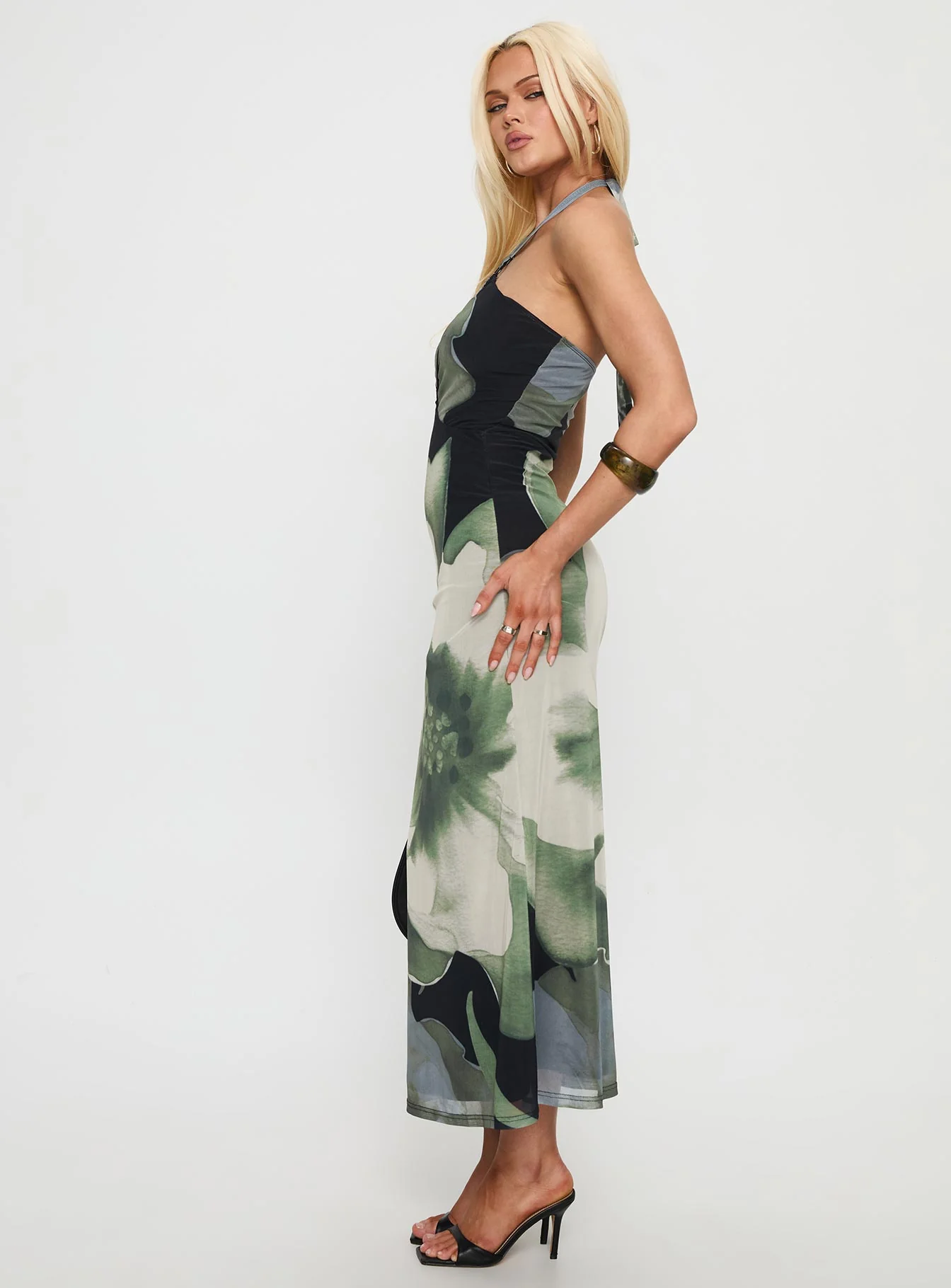 Zelle Halter Cut Out Maxi Dress Blue Multi - Image 4