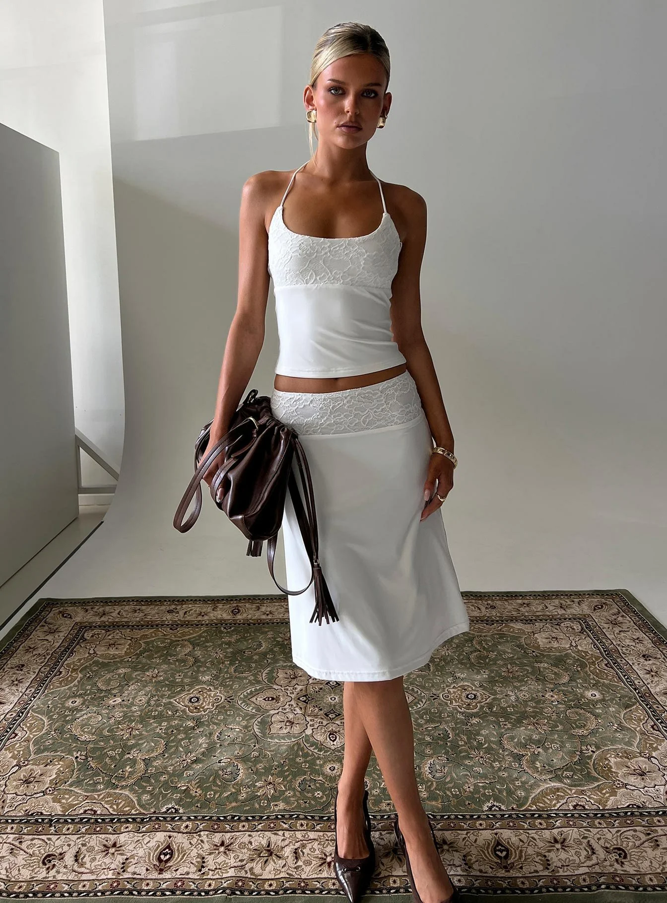 Zenaide Lace Detail Halter Tank Top White - Image 8