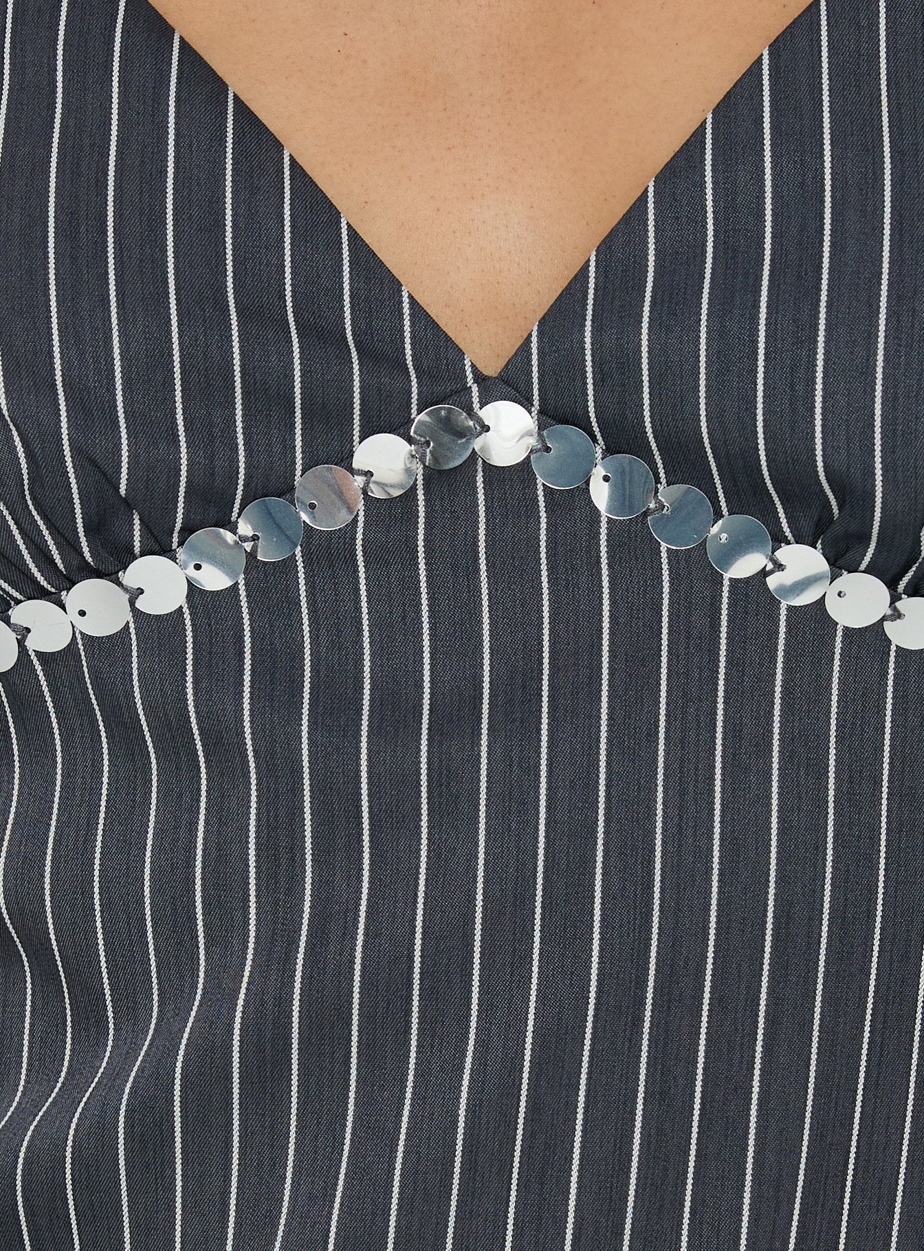 Zenas Sequin Detail Halter Top Grey Pinstripe - Image 5