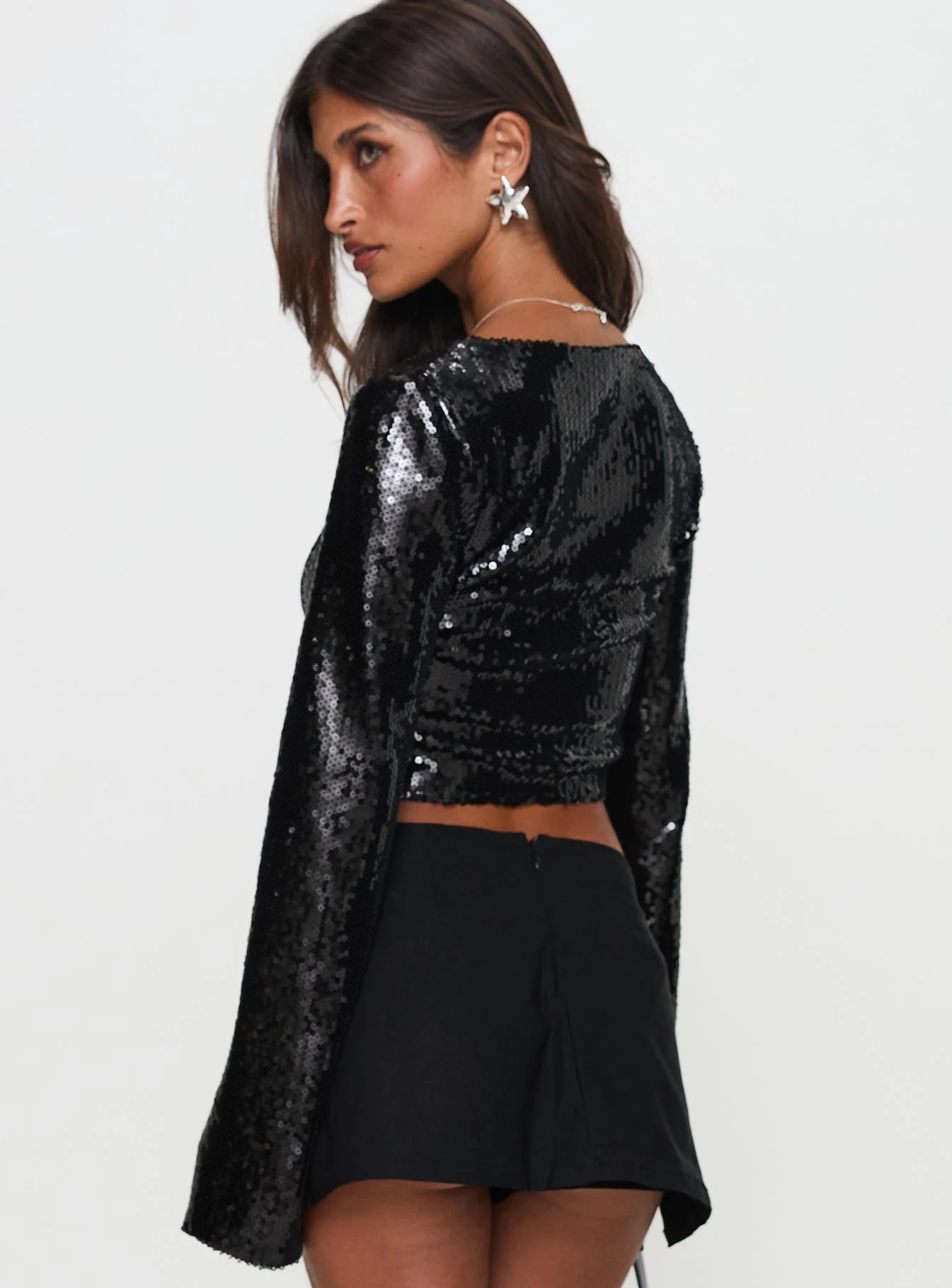 Zenobia Long Sleeve Sequin Top Black - Image 4