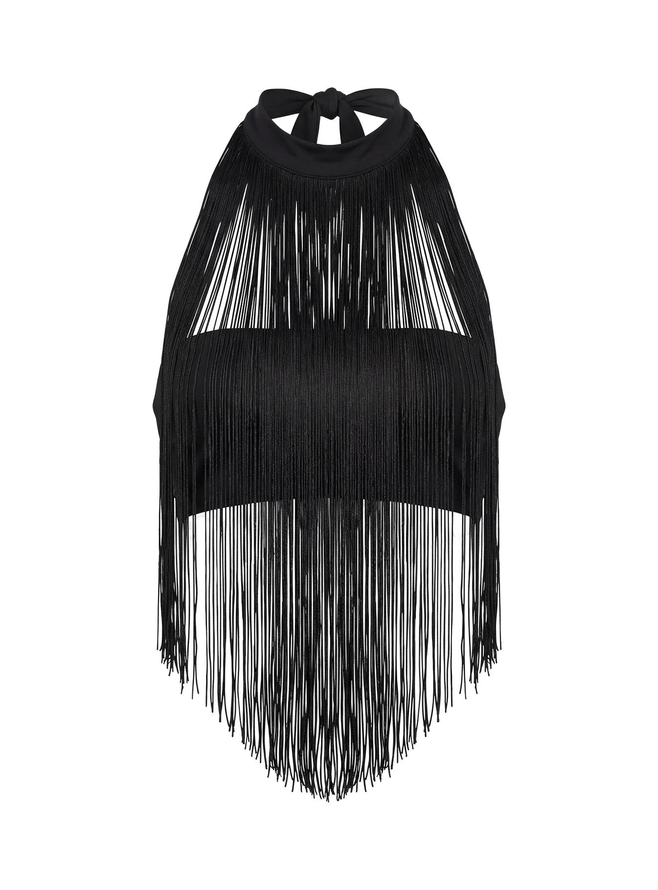 Zephyrine Fringe Asymmetrical Halter Top Black - Image 10